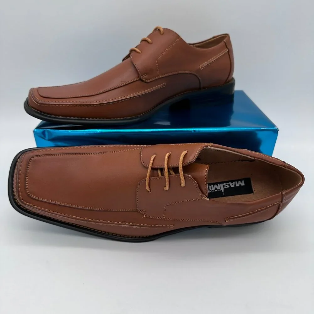 NWOT Masimo NY ‎ Men's Faux Leather Lace Oxford Dress Shoes, Size 13, Saddle Tan